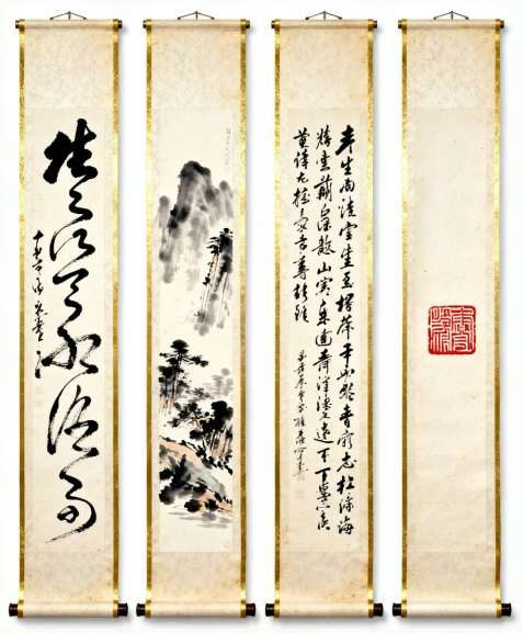 诗书画印合璧的卷轴作品